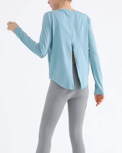 ヨガウェア レディース長袖ヨガトップス速乾バックオープンシャツ