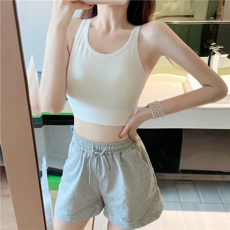 ヨガウェア タンクトップ ノンワイヤーブラカップタンクトップ フリル付きソフトブラトップ