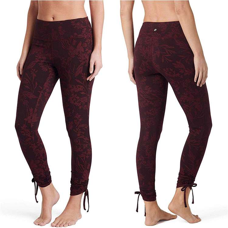 ヨガウェア 裾リボン付き柄入りヨガレギンス