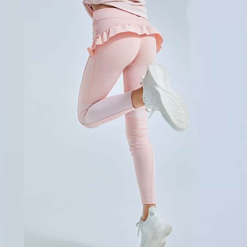 ヨガウェア フリルデザイン ハイウエストヨガレギンス