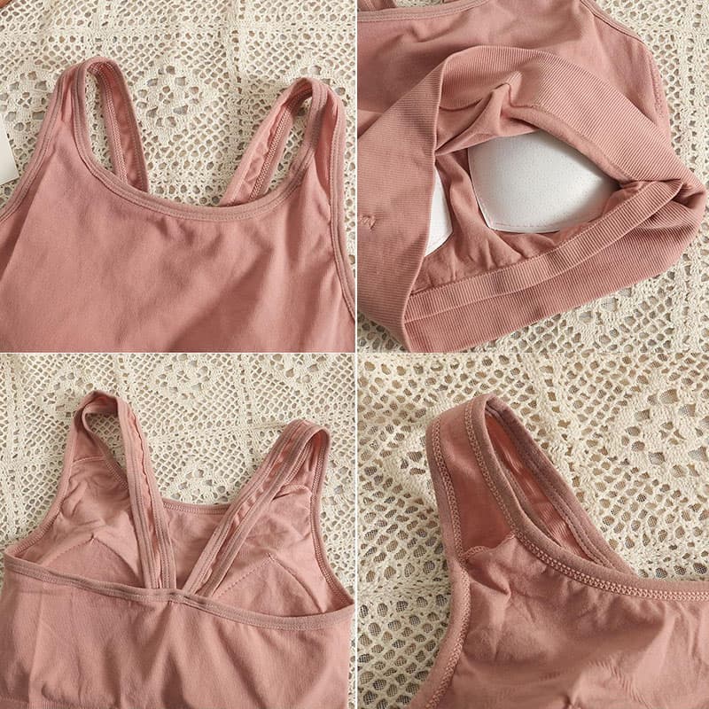 ヨガウェア タンクトップ ノンワイヤーブラカップタンクトップ フリル付きソフトブラトップ