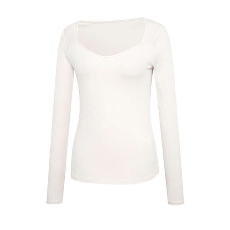 ヨガウェア スクエアネックリブロングスリーブトップス