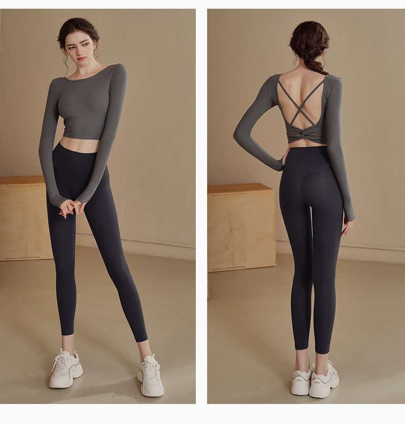 ヨガウェア バッククロスデザイン ロングスリーブヨガトップス