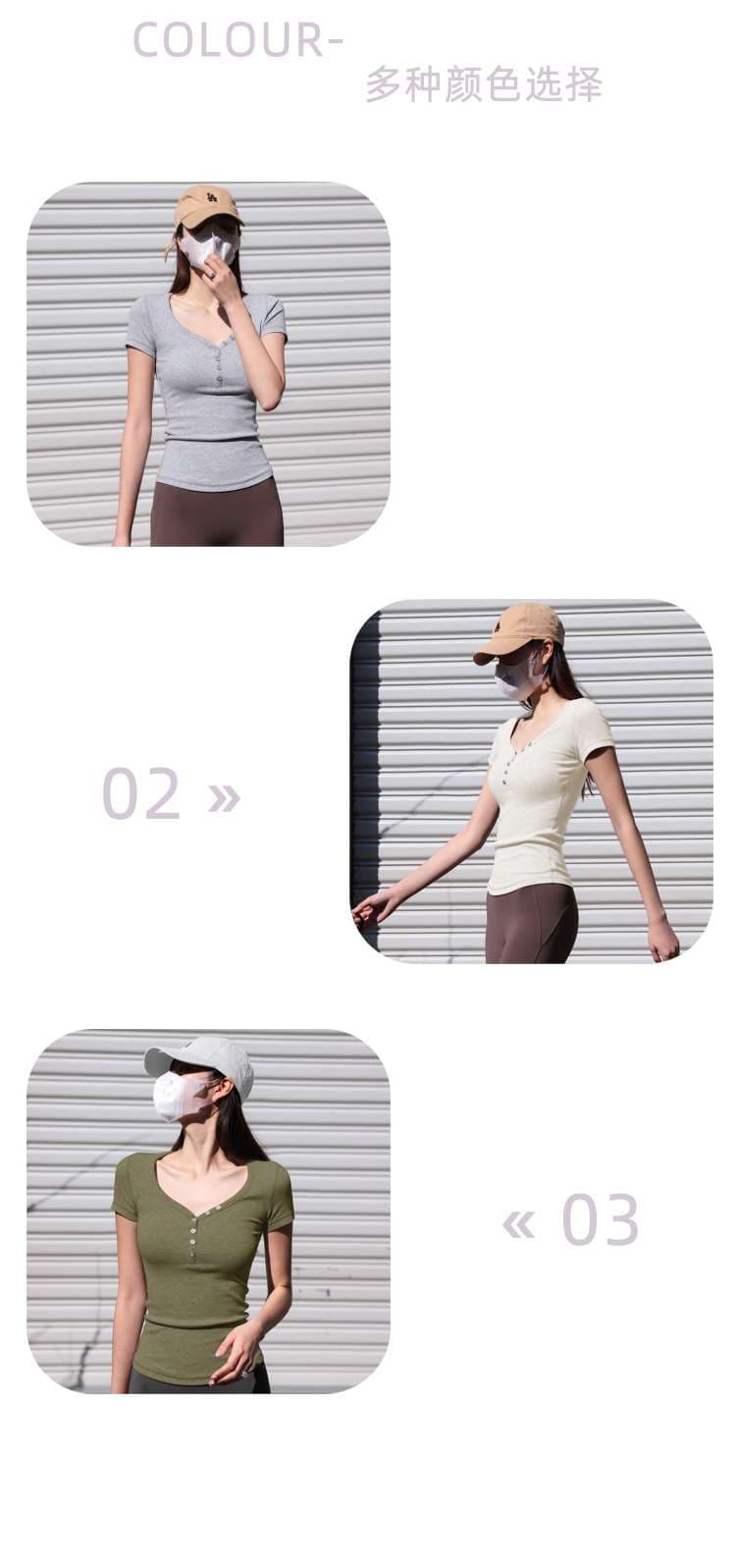 ヨガウェア スリムフィットヘンリーネックTシャツ