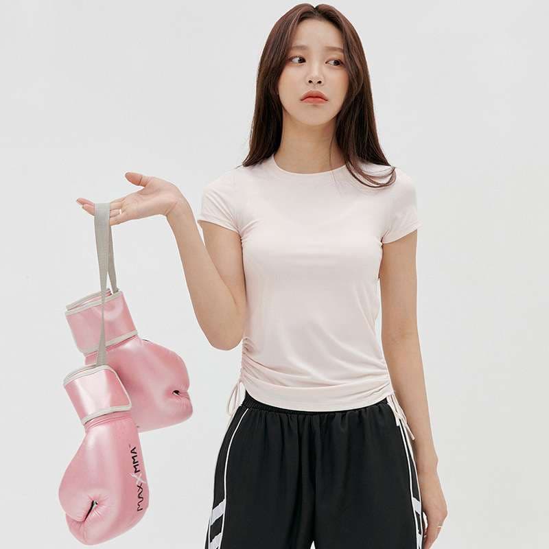 ヨガウェア サイドギャザー入りスリムフィットヨガTシャツ
