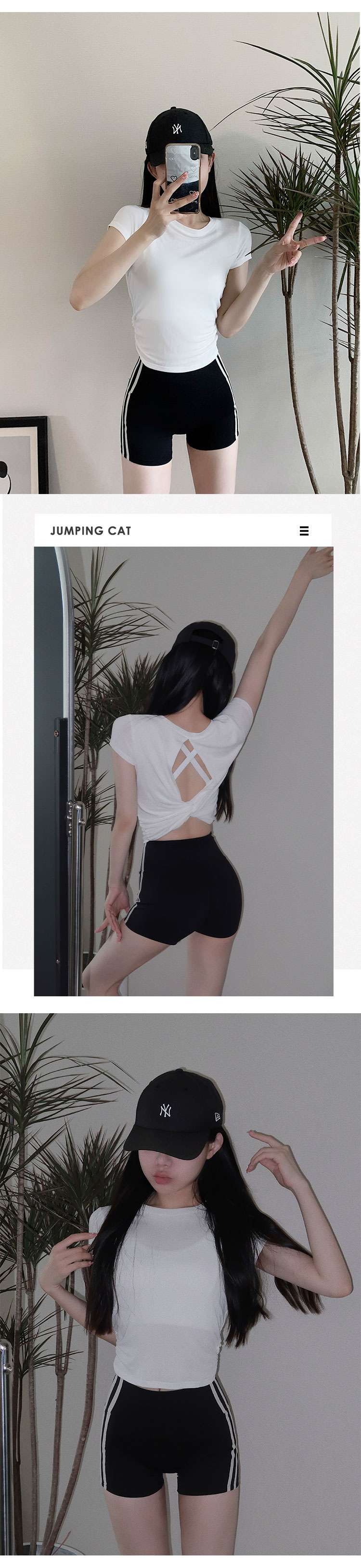 ヨガウェア 背中開きツイストヨガTシャツ