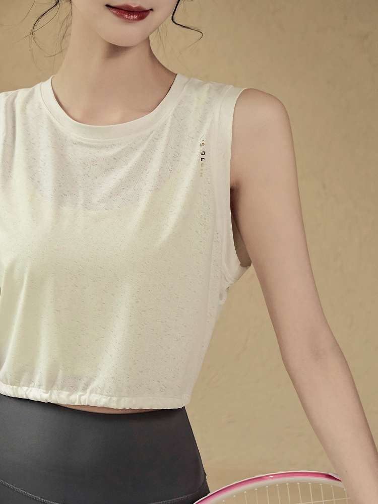 ヨガウェア 背中開きドロストリボン付きヨガタンクトップ