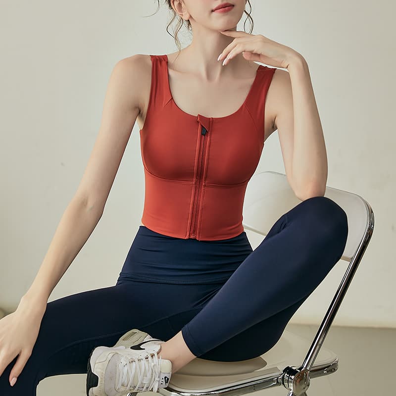ヨガウェア 前開き調整可能フィットネスタンクトップ