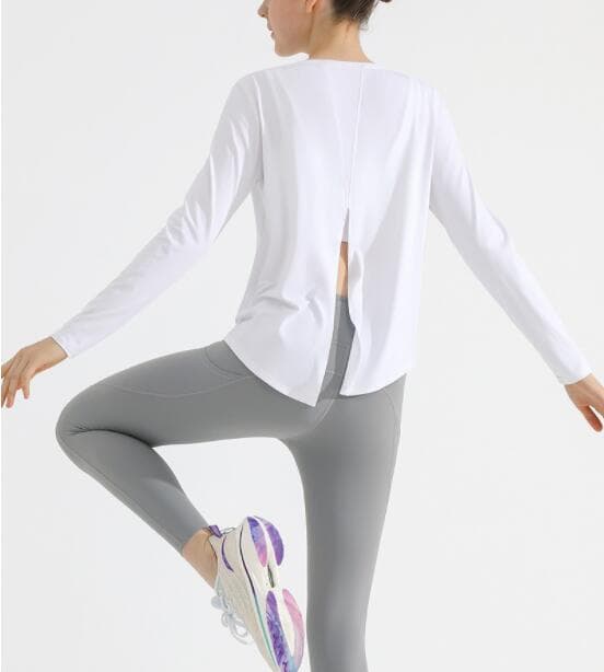 ヨガウェア レディース長袖ヨガトップス速乾バックオープンシャツ