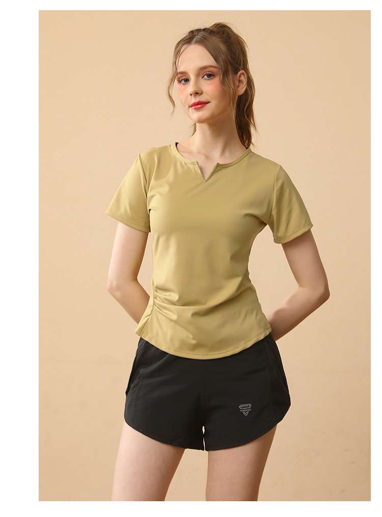 ヨガウェア シンプルVネックヨガTシャツ