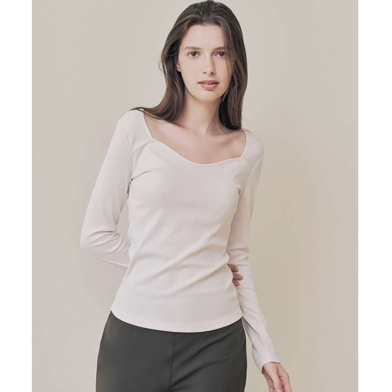 ヨガウェア スクエアネックリブロングスリーブトップス