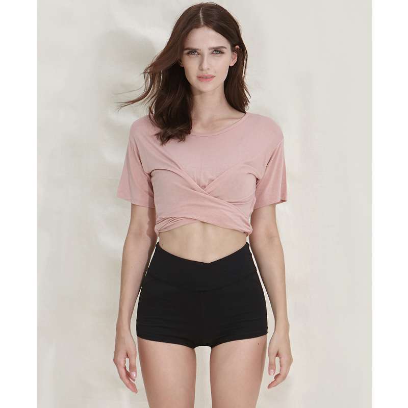 ヨガウェア クロスデザインクロップドヨガTシャツ