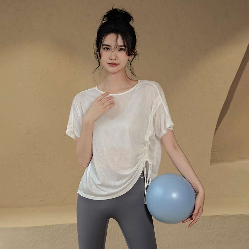 ヨガウェア サイドリボン ゆったりピラティスTシャツ
